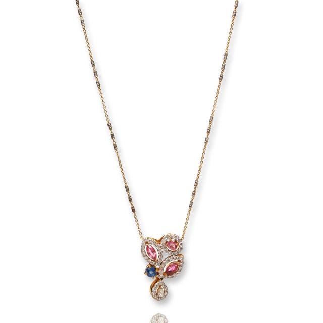 Modern Mirage Tourmaline and Sapphire Pendant-Earring Set